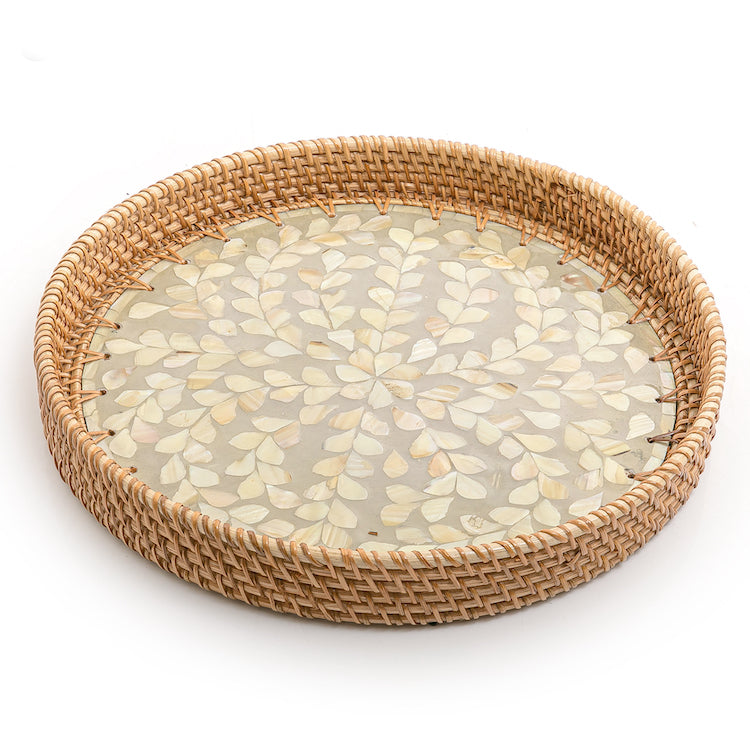 Mother of Pearl Rattan Round Tray