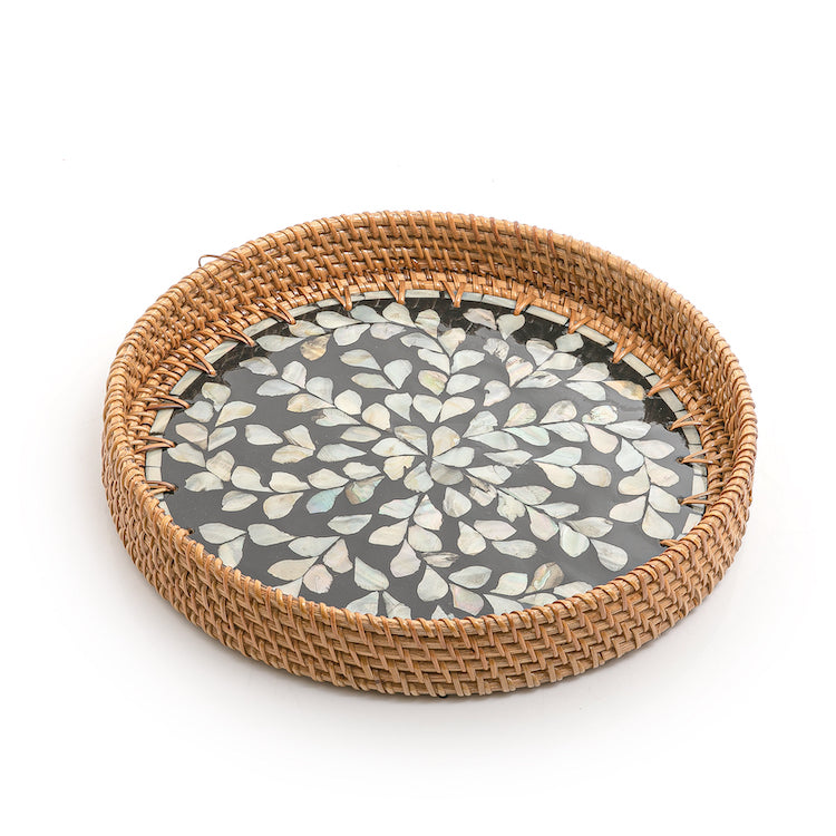 Mother of Pearl Rattan Round Tray