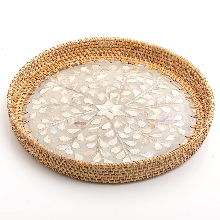 Mother of Pearl Rattan Round Tray