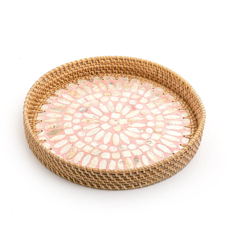 Mother of Pearl Rattan Round Tray