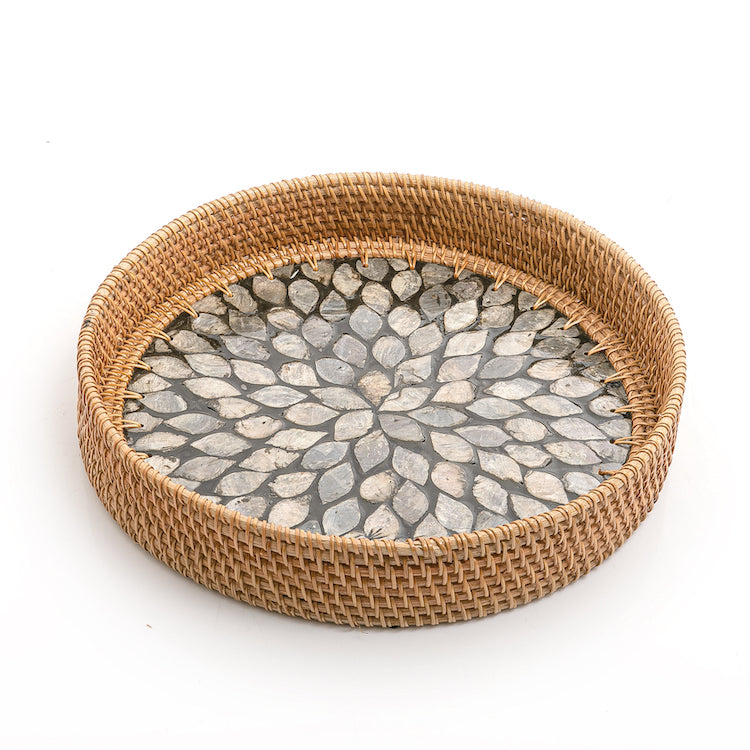 Mother of Pearl Rattan Round Tray