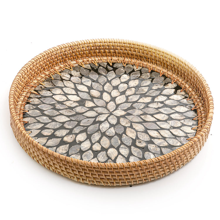 Mother of Pearl Rattan Round Tray
