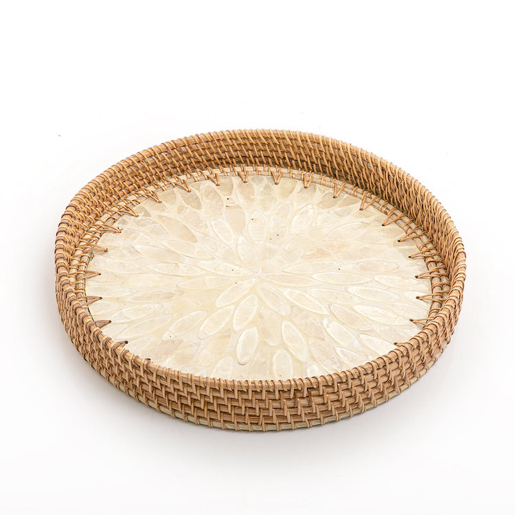 Mother of Pearl Rattan Round Tray