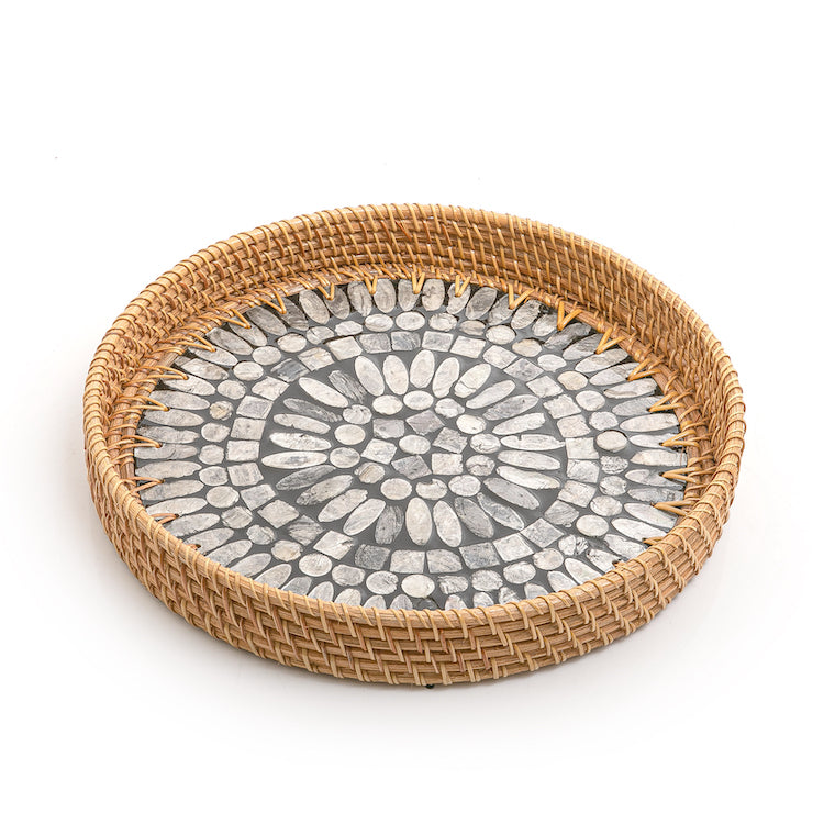 Mother of Pearl Rattan Round Tray