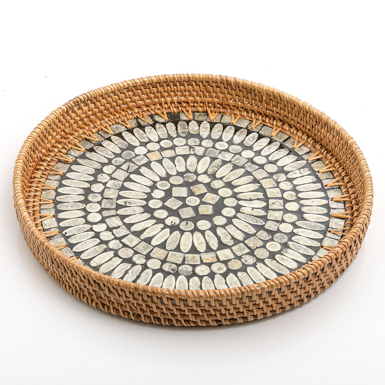 Mother of Pearl Rattan Round Tray