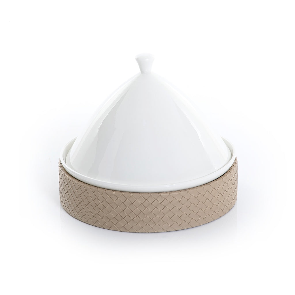 Ceramic Stand and Lid with Leather Base - 27cm