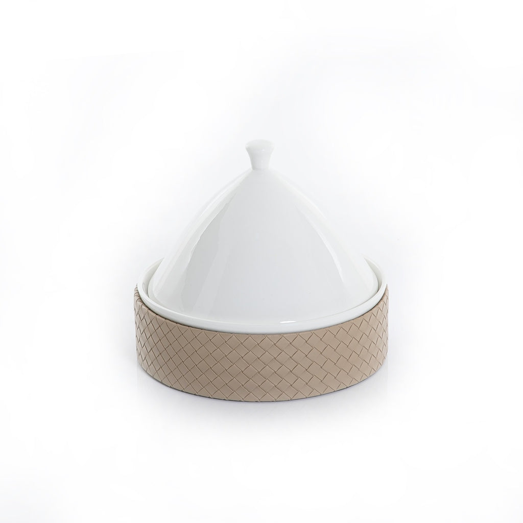 Ceramic Stand and Lid with Leather Base - 22cm
