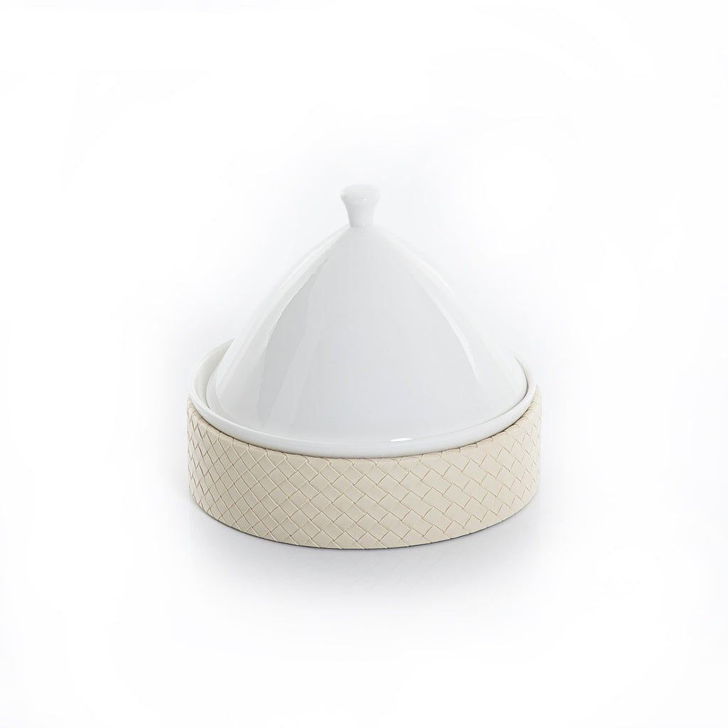 Ceramic Stand and Lid with Leather Base - 22cm