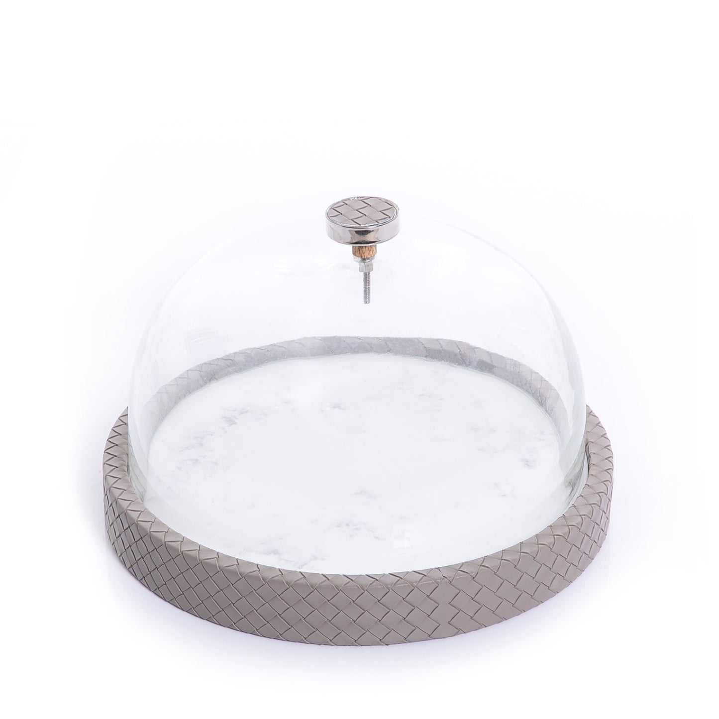Marble Stand with Leather Base and Glass Cover - 29cm