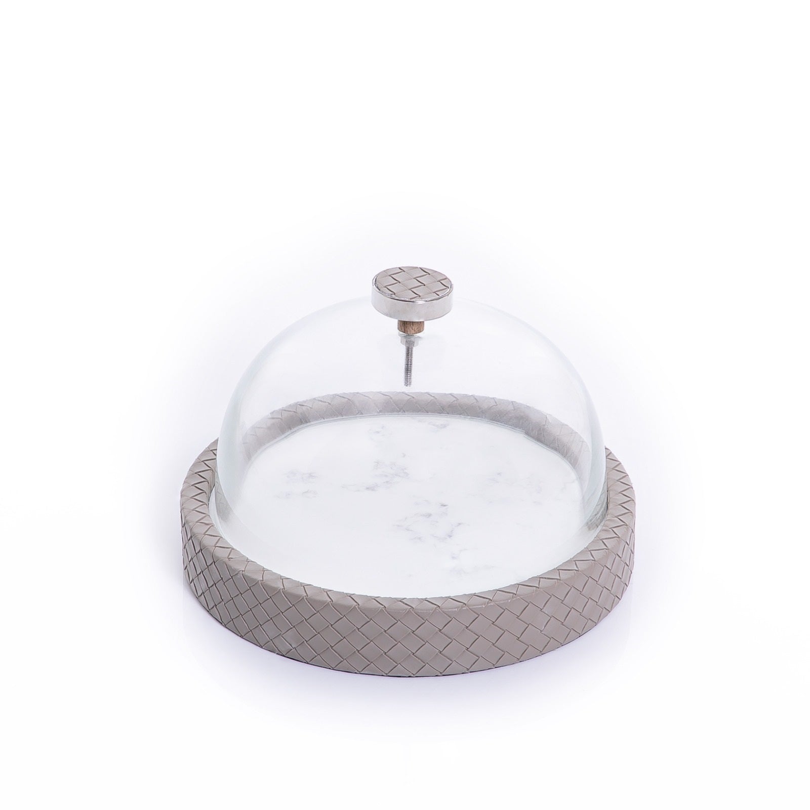Marble Stand with Leather Base and Glass Cover - 23.5cm