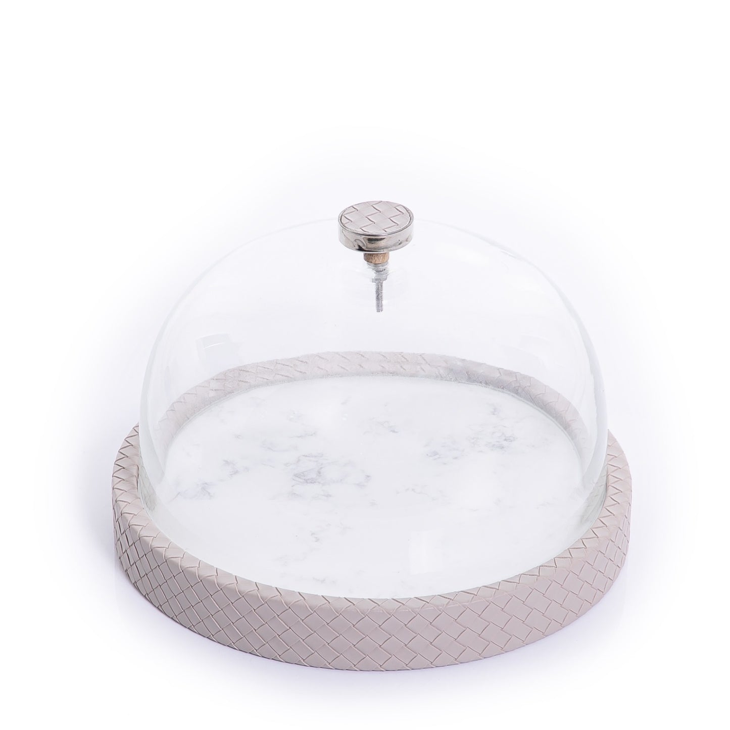 Marble Stand with Leather Base and Glass Cover - 29cm