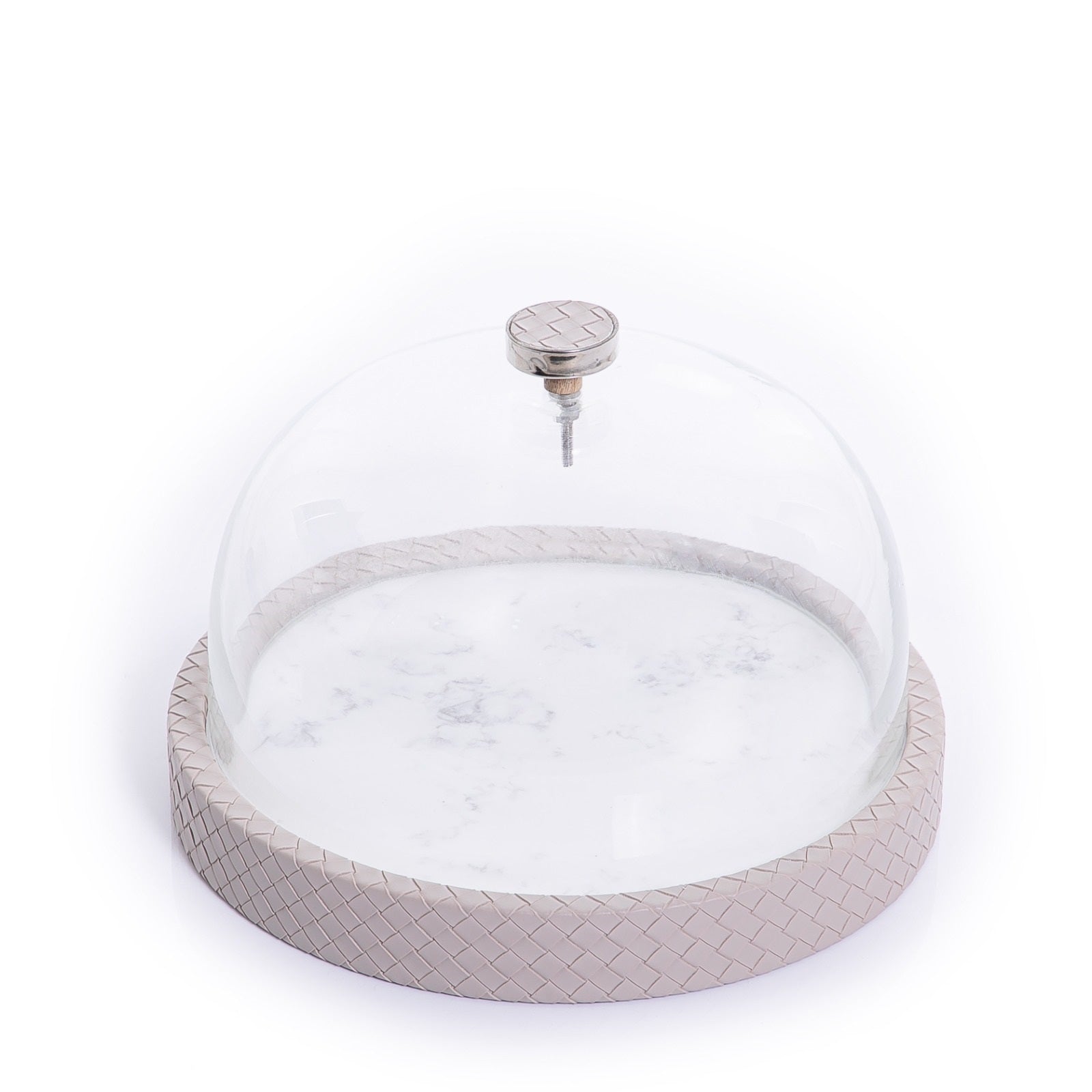 Marble Stand with Leather Base and Glass Cover - 29cm