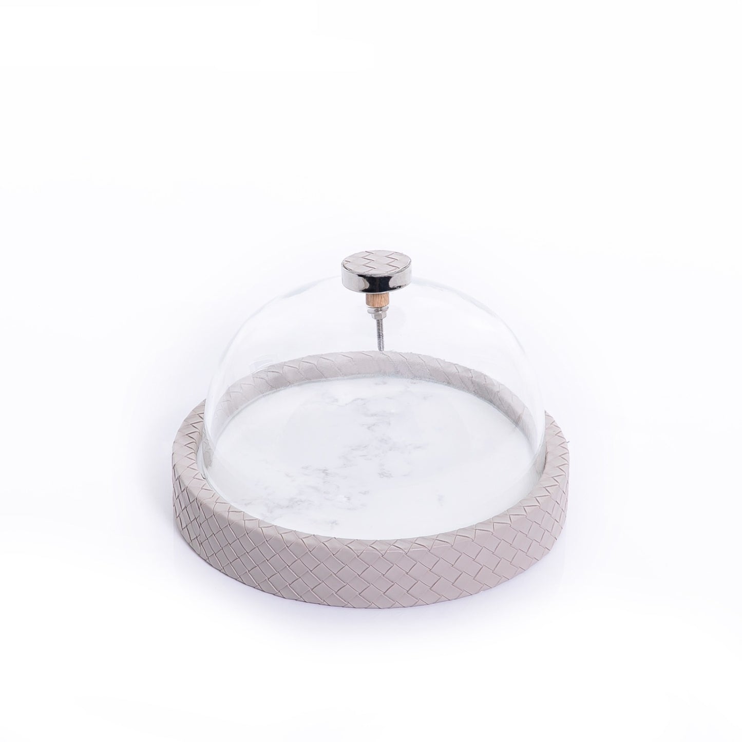 Marble Stand with Leather Base and Glass Cover - 23.5cm