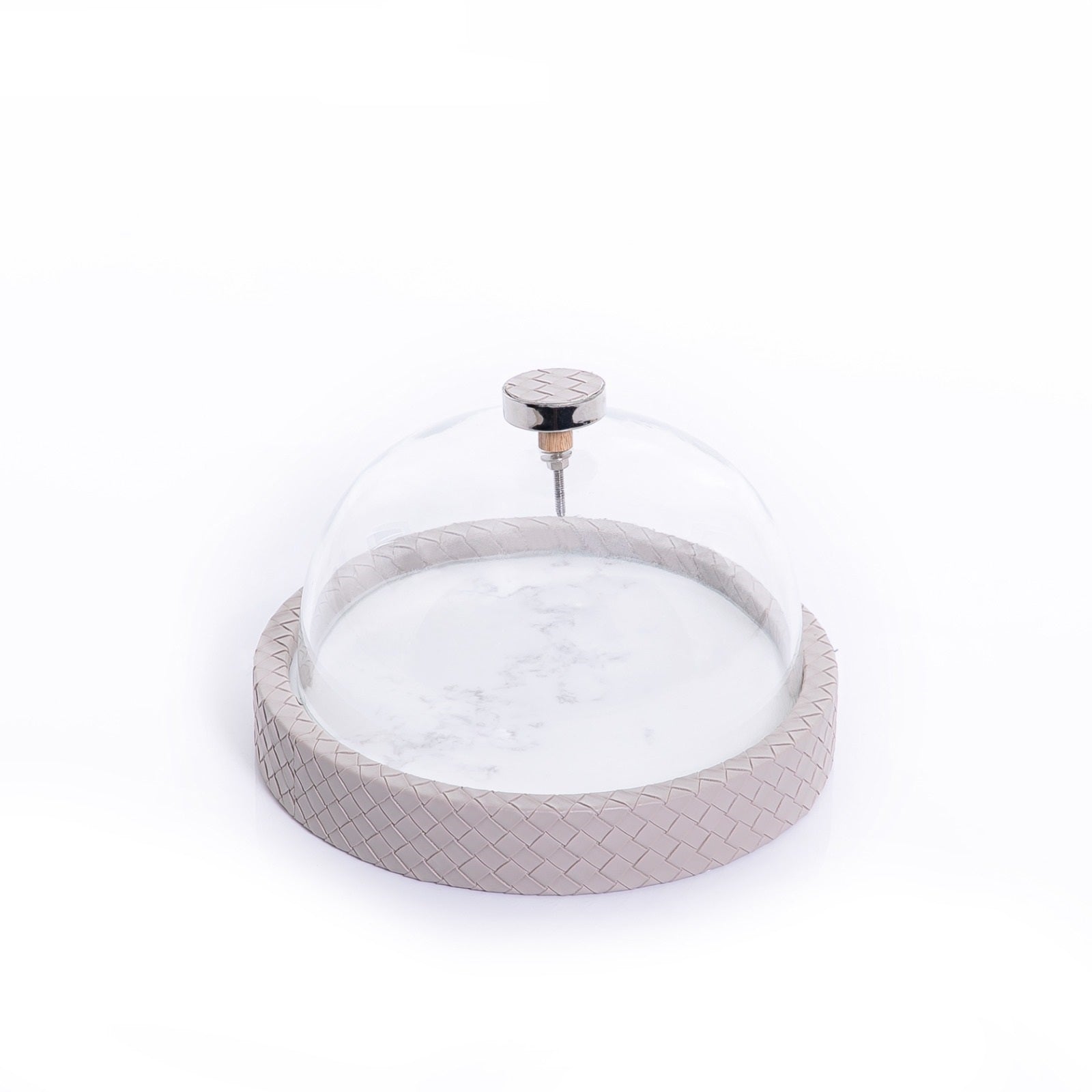 Marble Stand with Leather Base and Glass Cover - 23.5cm