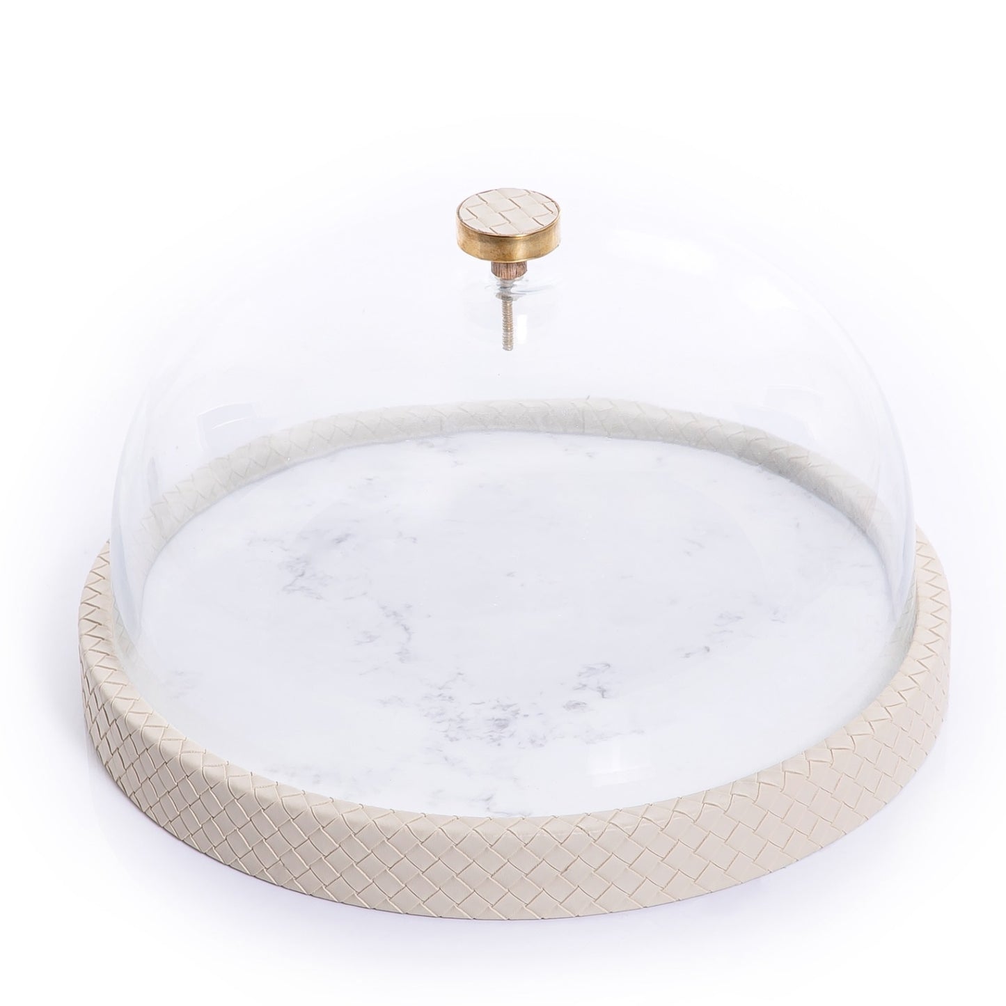 Marble Stand with Leather Base and Glass Cover - 35cm