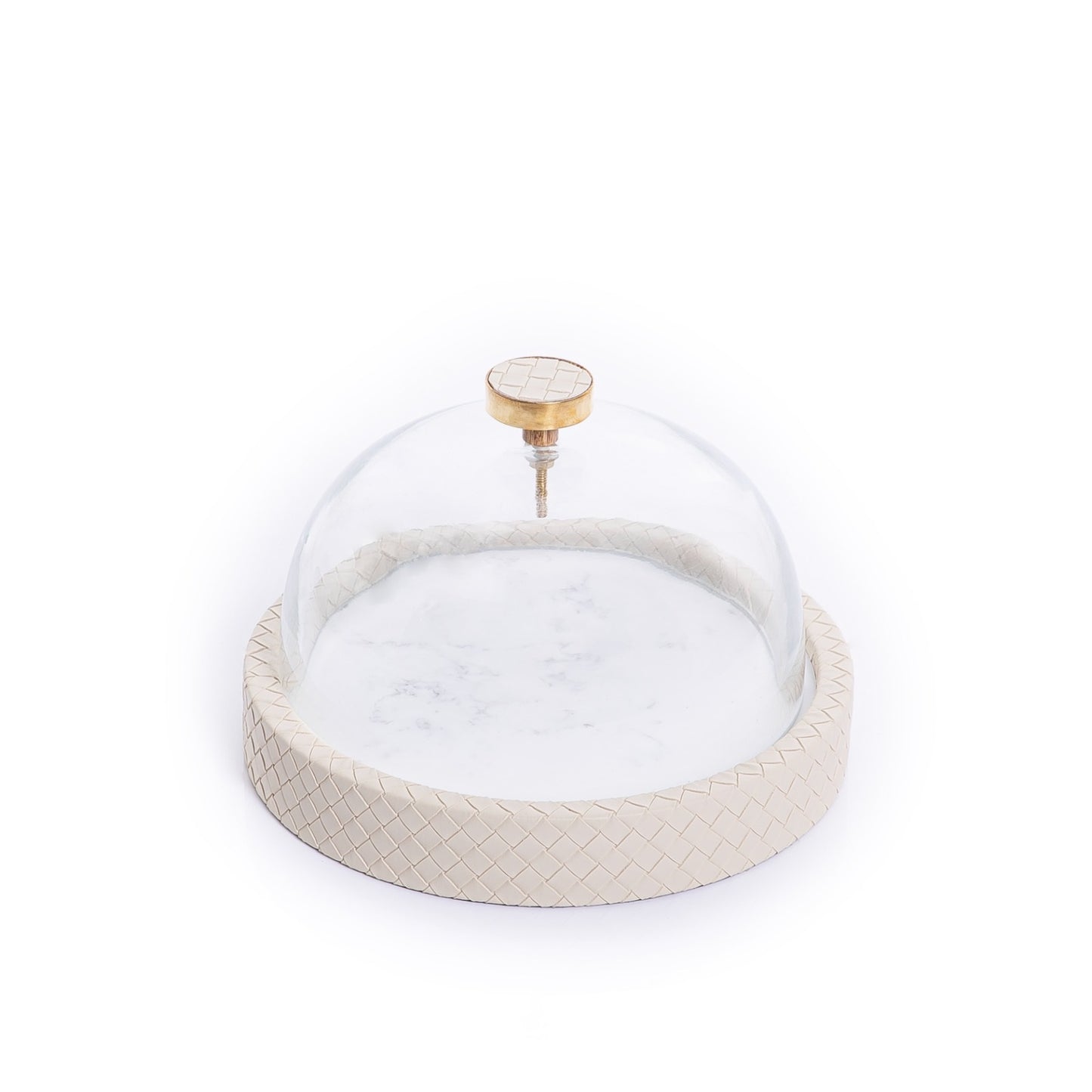 Marble Stand with Leather Base and Glass Cover - 23.5cm