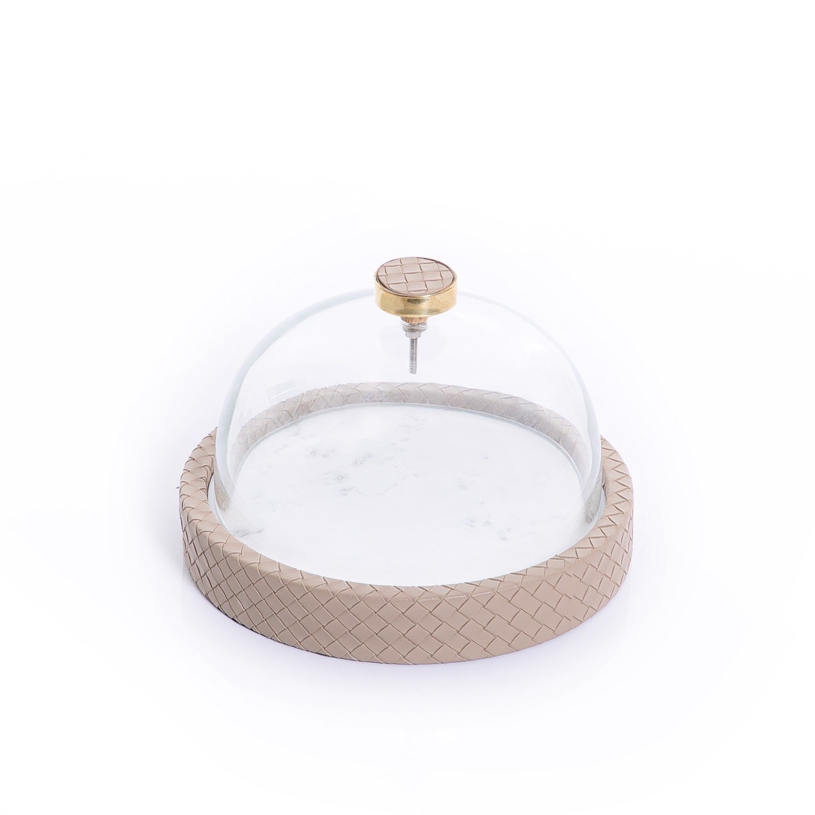 Marble Stand with Leather Base and Glass Cover - 23.5cm