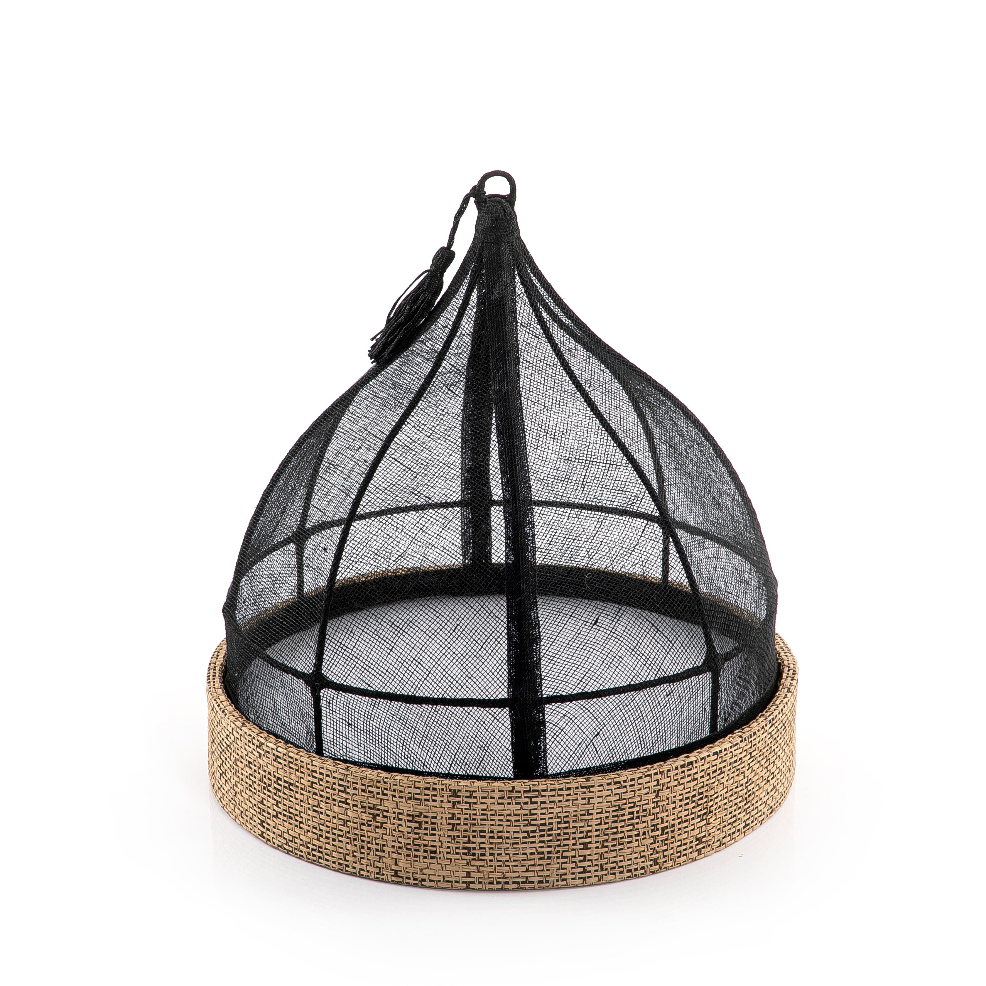Black Linen Cover with Rattan Base