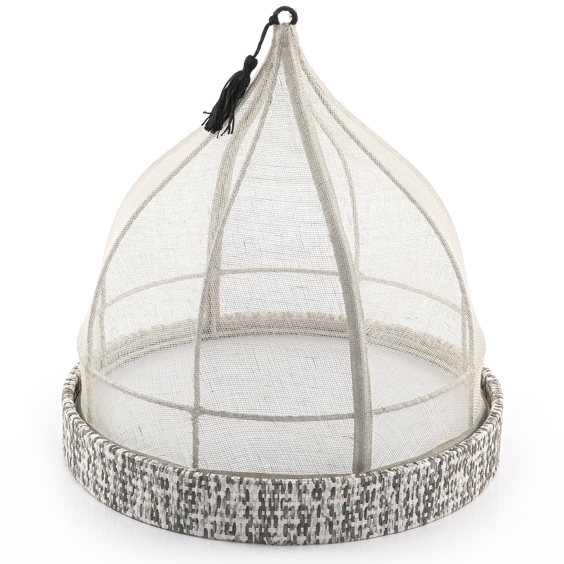 Grey Linen Cover with Rattan Base