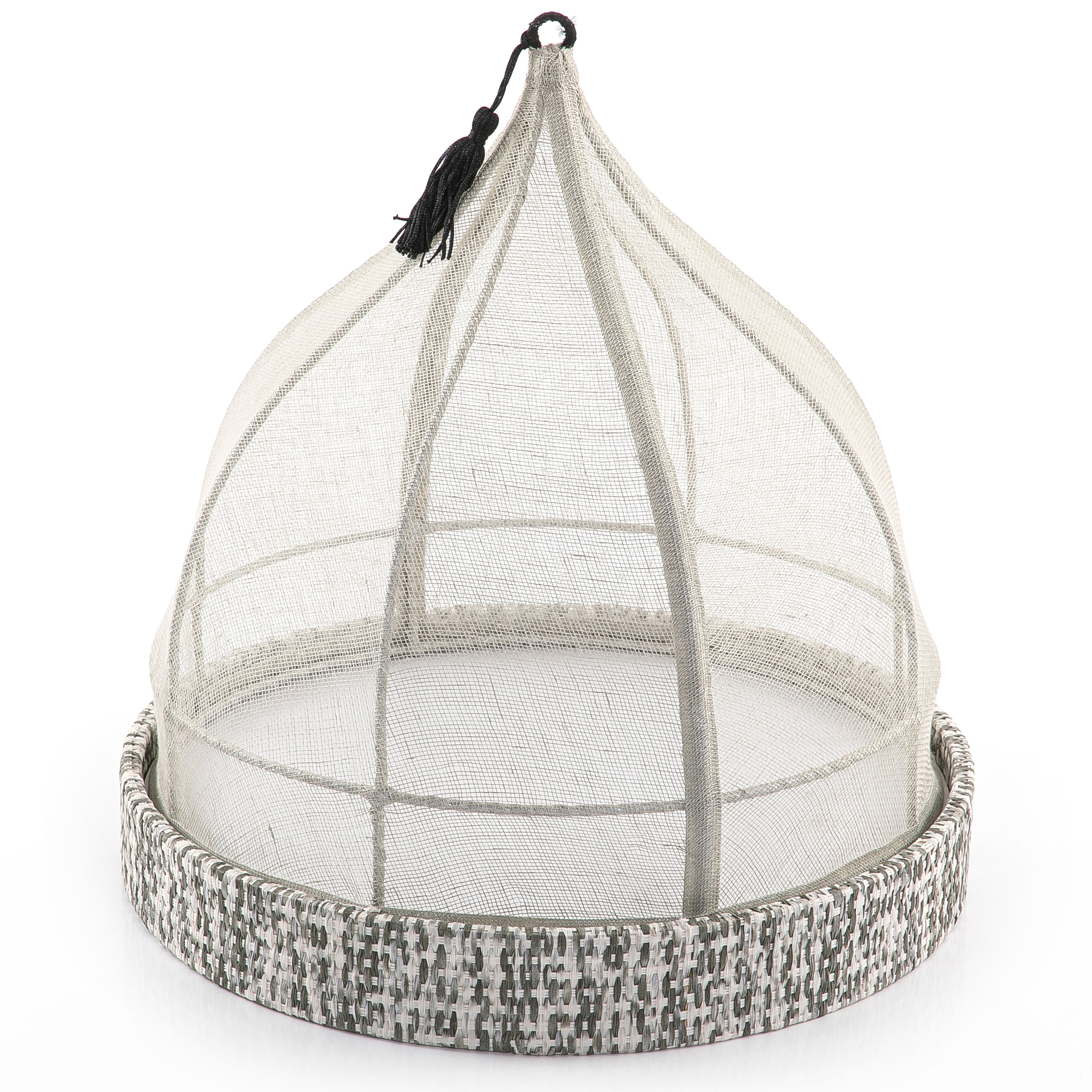 Grey Linen Cover with Rattan Base