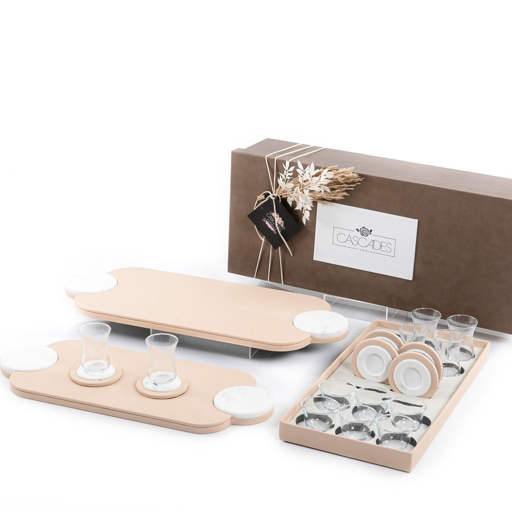 Set of 2 Trays, 6 Tea Cups, 6 Gawa Cup & 6 Saucer