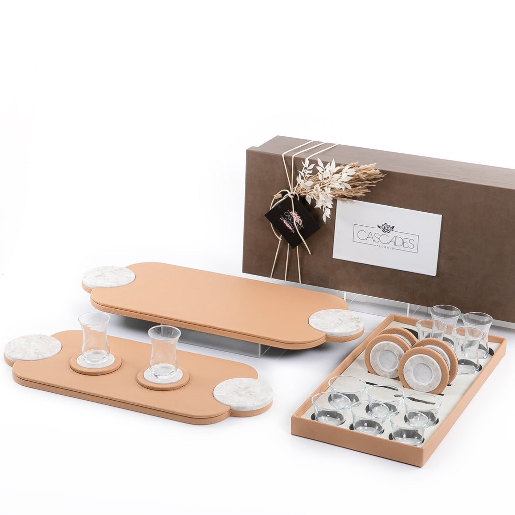 Set of 2 Trays, 6 Tea Cups, 6 Gawa Cup & 6 Saucer