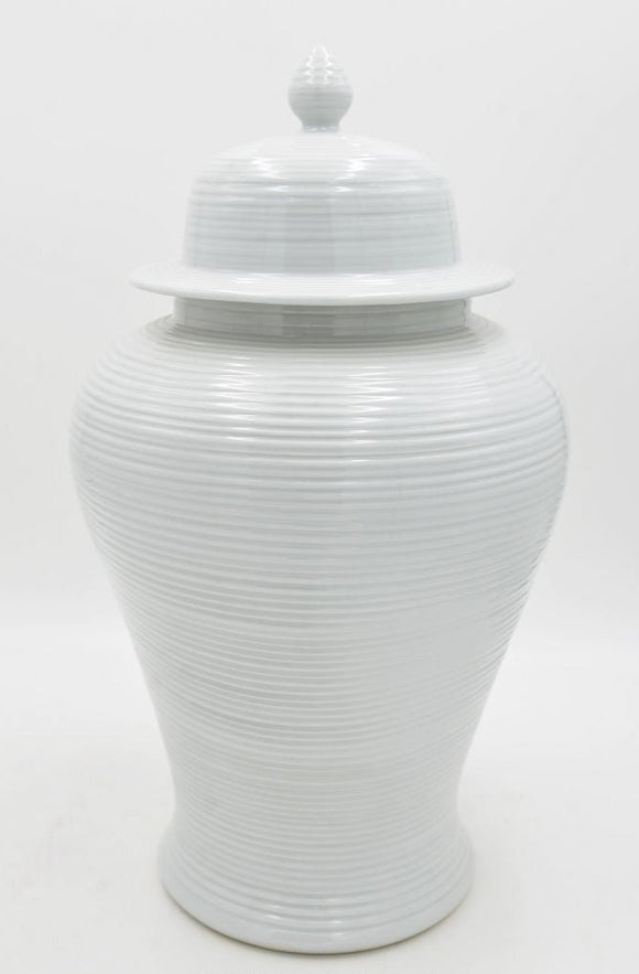 White Striped Ceramic Temple Jar  - 46cm