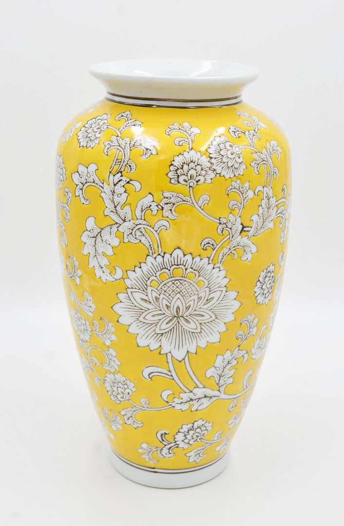 Flower Pattern Yellow Ceramic Vase