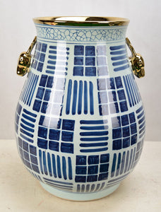 Vintage Blue and White Stripe Large Ceramic Decorative Jar - 60cm