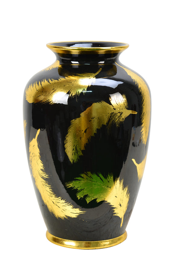 Black and Gold Feather Ceramic Vase - 30cm