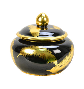 Black and Gold Feather Ceramic Ginger Jar - 22cm