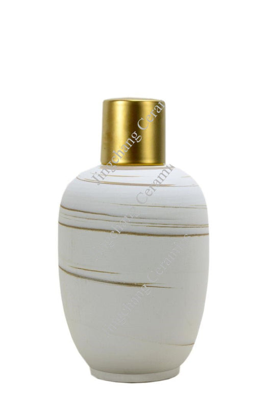 White and Gold Ceramic Jar - 40cm