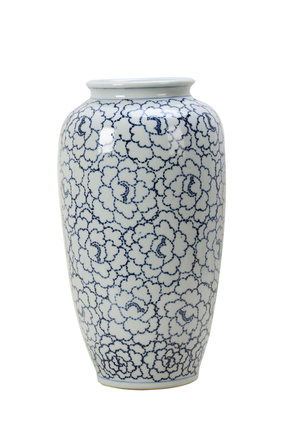 Floral Blue and White Ceramic Vase - 36cm