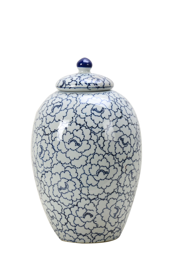 Floral Blue and White Ceramic Ginger Jar - 37cm