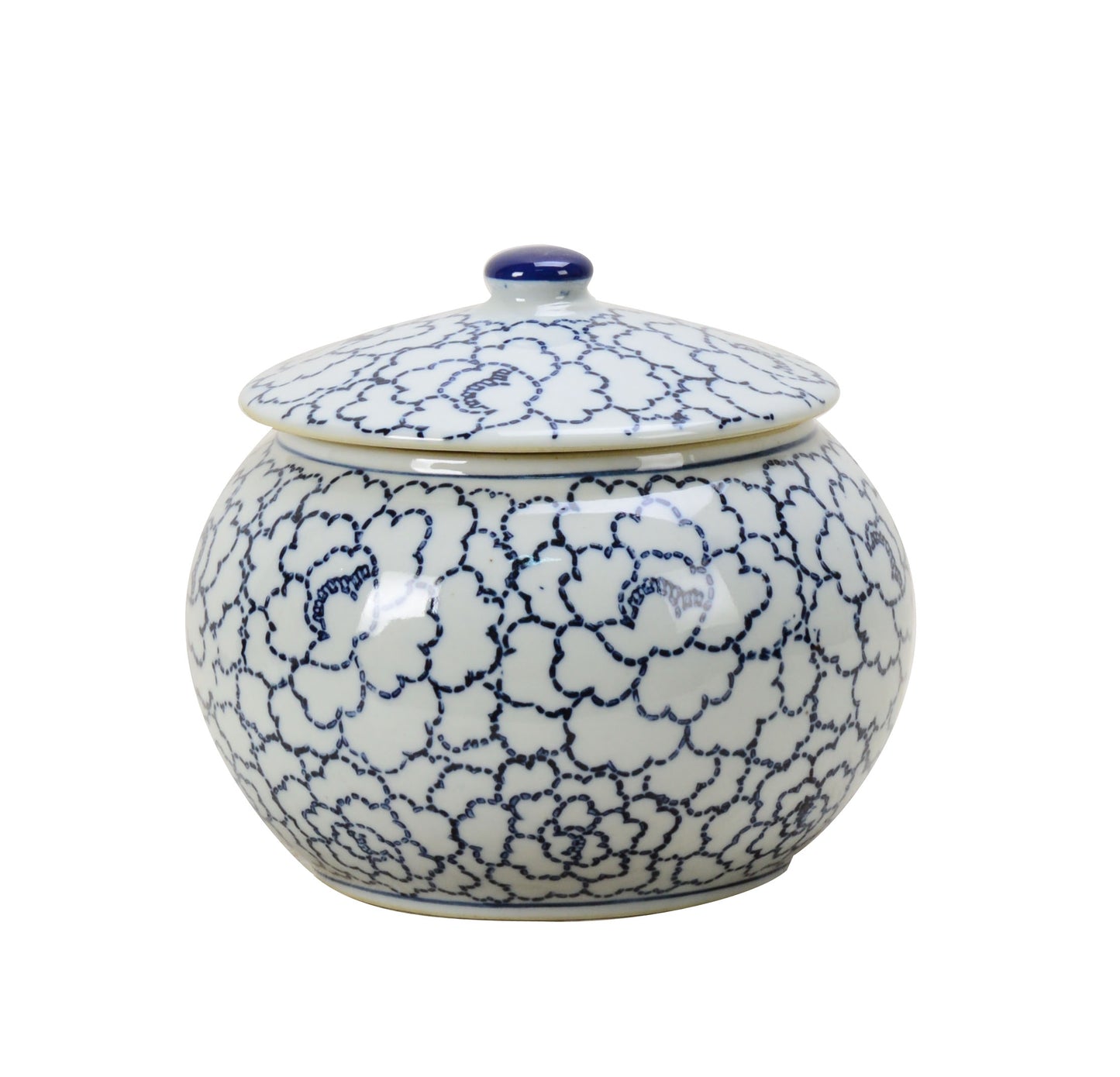 Floral Blue and White Ceramic Ginger Jar - 16cm