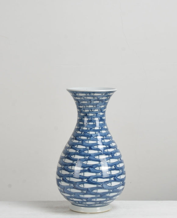 Shoal Fish Blue Ceramic Vase - 30cm