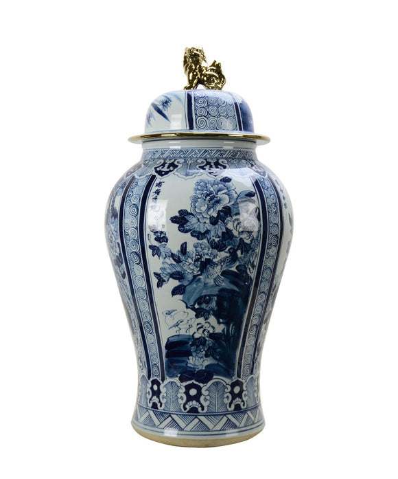 Vintage Blue Floral Large Ceramic Decorative Temple Jar - 92cm