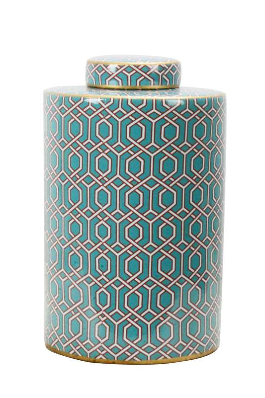 Geometric Pattern Green Ceramic Ginger Jar - 36cm