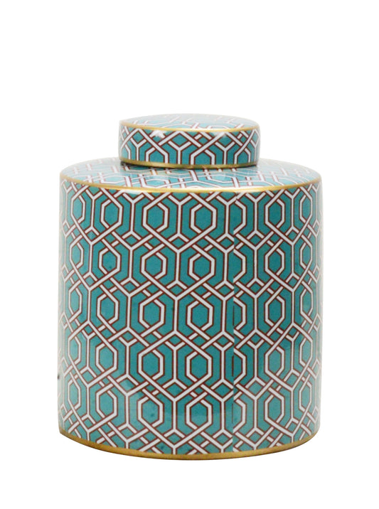 Geometric Pattern Green Ceramic Ginger Jar - 26cm