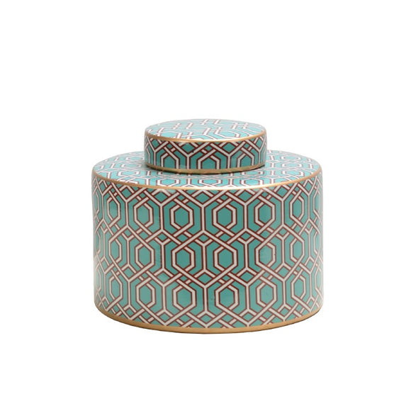 Geometric Pattern Green Ceramic Ginger Jar -18cm