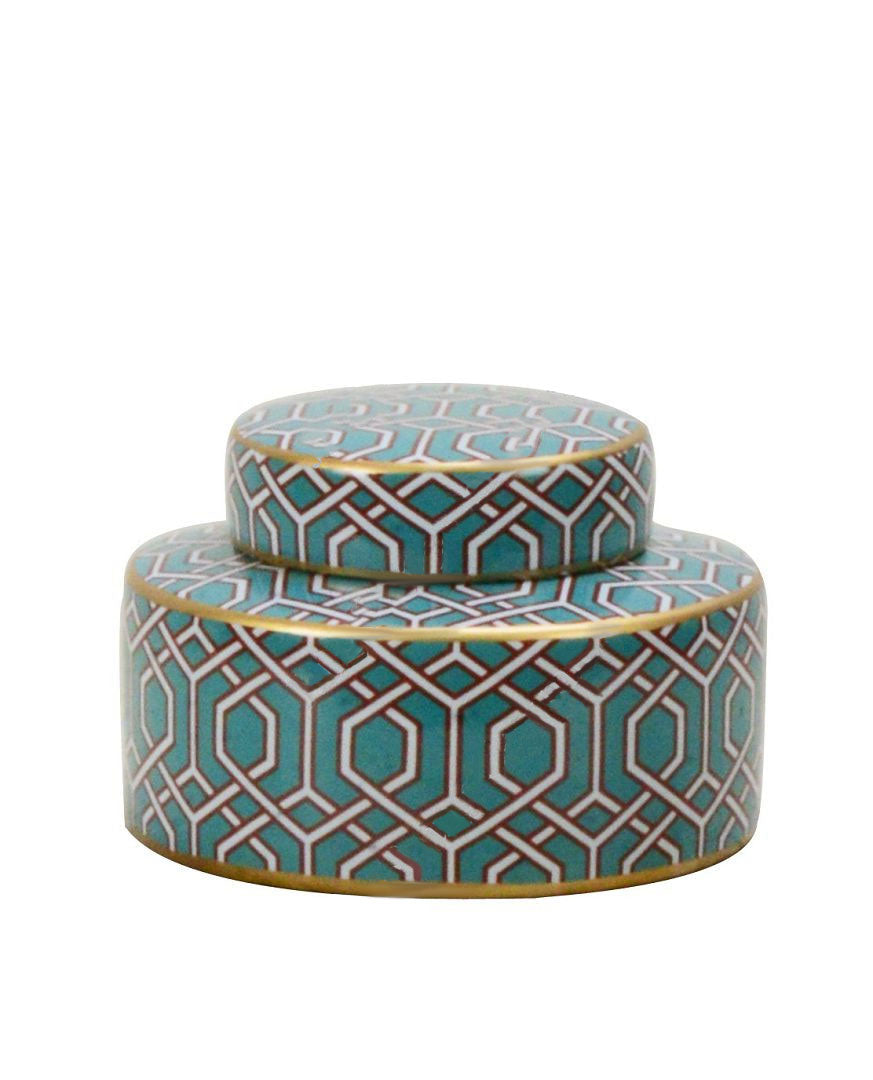 Geometric Pattern Green Ceramic Ginger Jar - 12cm