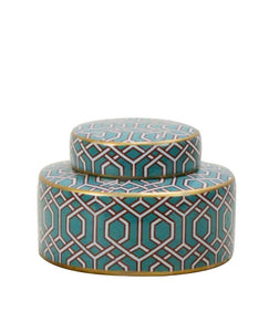 Geometric Pattern Green Ceramic Ginger Jar - 12cm