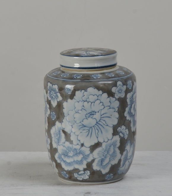 Floral Gray Mini Ceramic Jar - 17cm