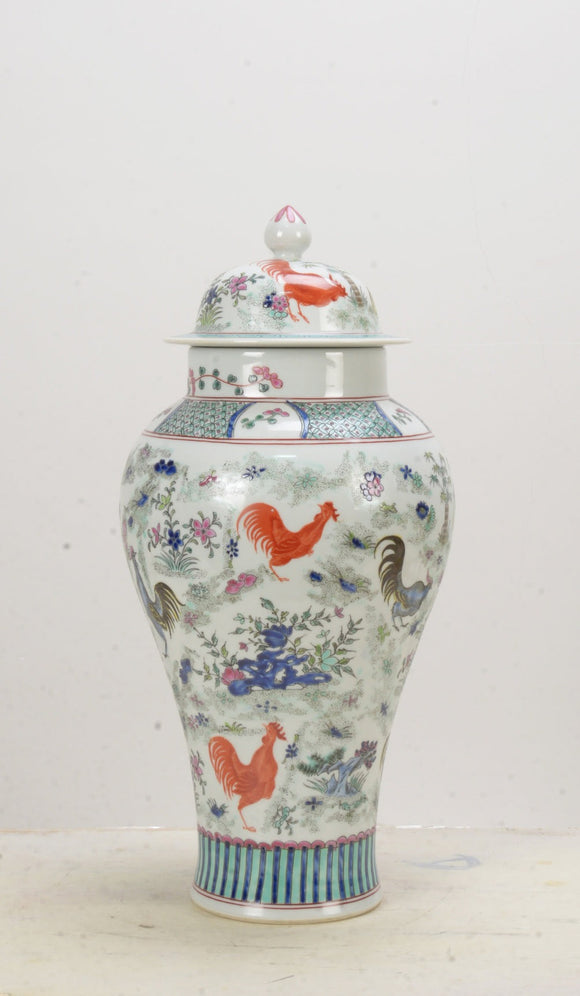 Rose Rooster Ceramic Ginger Jar with Lid - 42cm