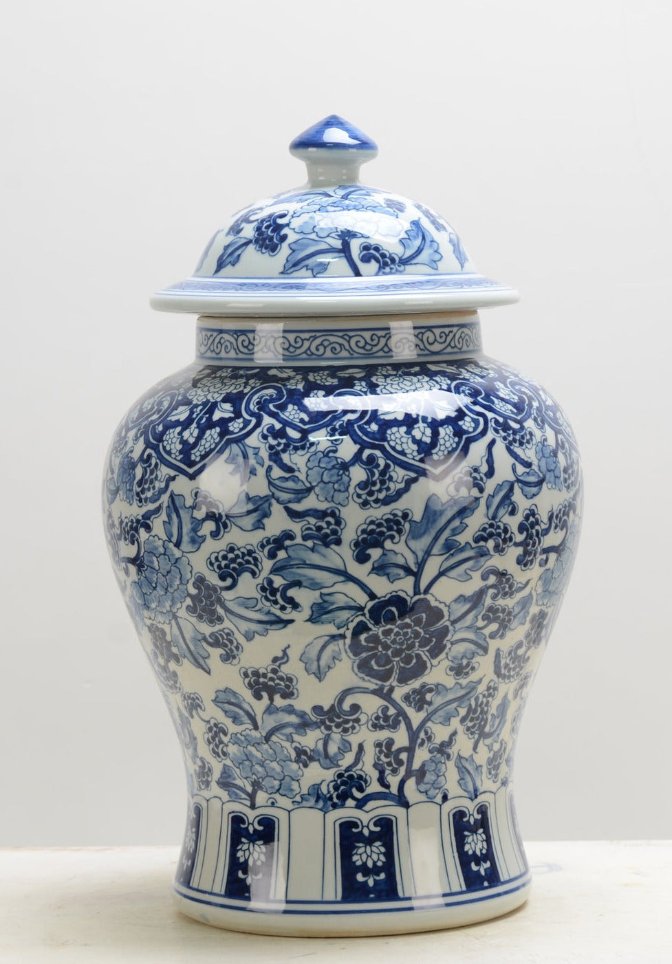Floral Blue Ceramic Temple Jar - 48cm
