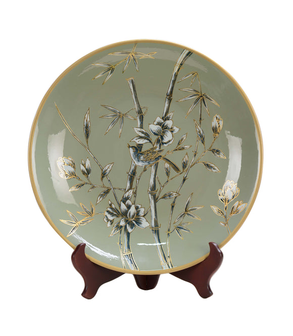 Flower and Bird Green Ceramic Decor Plate - 40cm