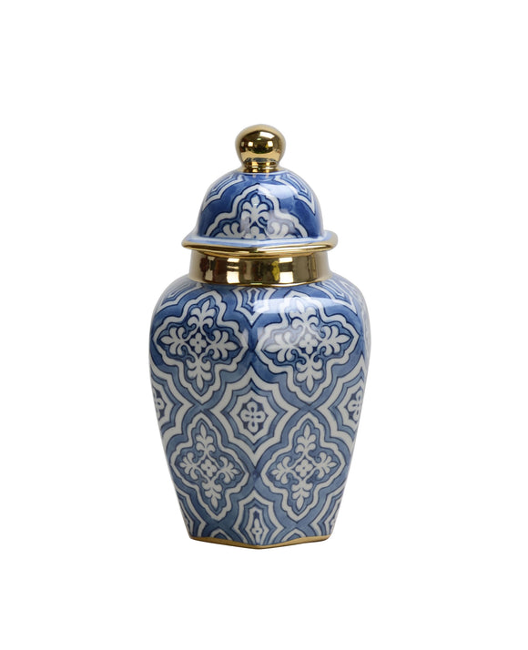 Gold Trim Blue Ceramic Mini Jar - 24cm