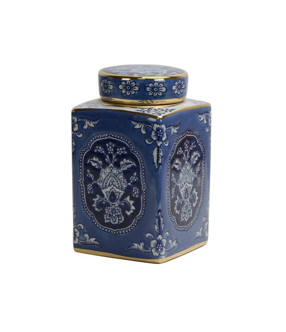 Floral Blue Ceramic Jar - 10cm