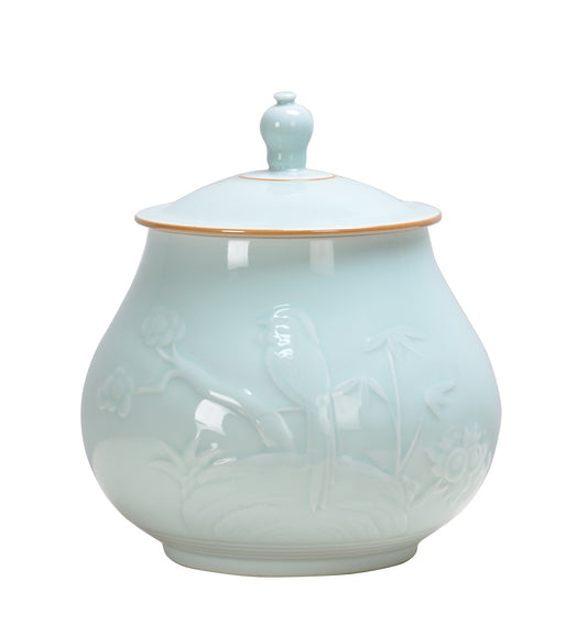 Bird and Flower Blue Ceramic Ginger Jar - 28cm