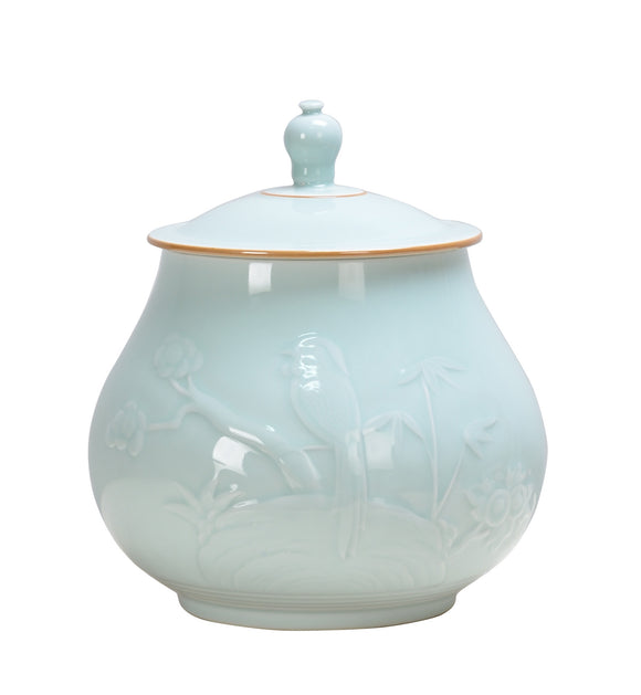Bird and Flower Blue Ceramic Ginger Jar - 28cm